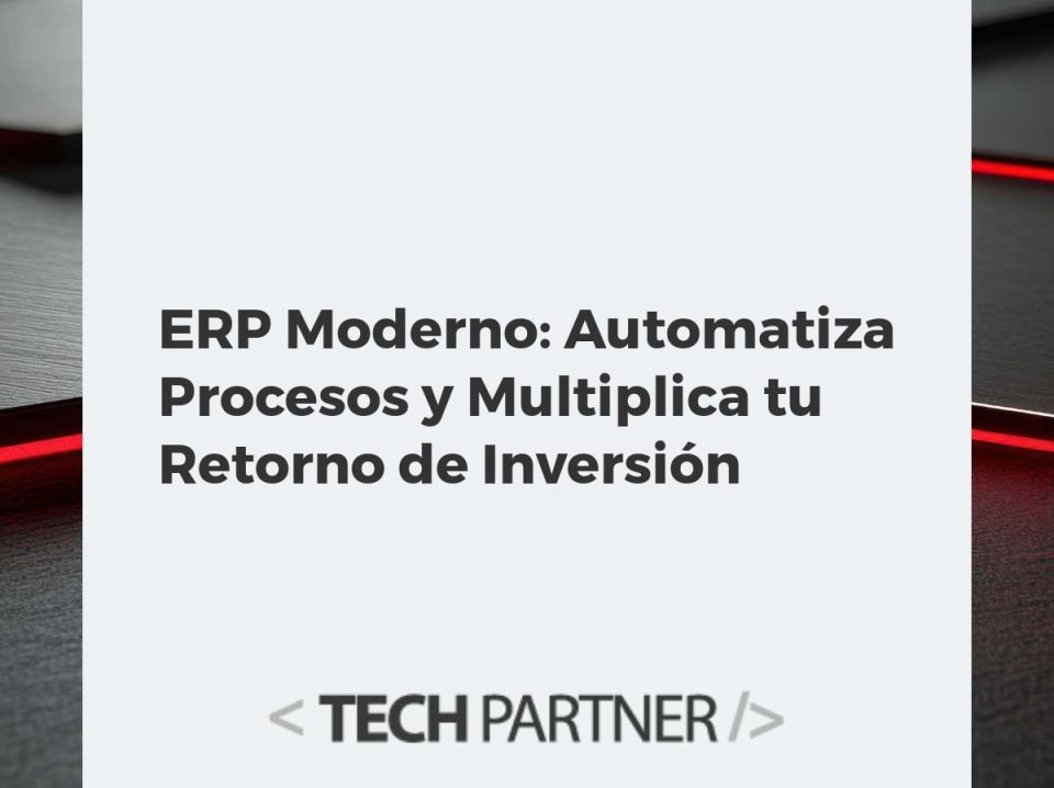 ERP Moderno: Automatiza Procesos y Multiplica tu Retorno de Inversión Robots automatizados en una fábrica con un dashboard ERP mostrando métricas de eficiencia y alto retorno de inversión.